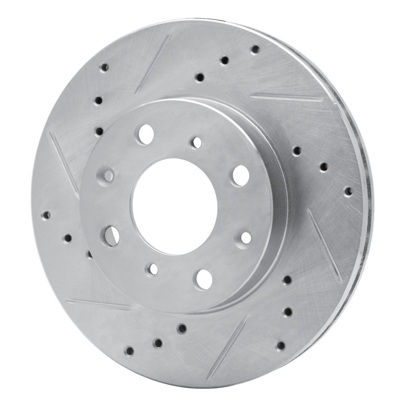Honda Del Sol Brake Rotor (1) - Front Left - R1 Concepts - Drilled & Slotted - Silver - `90-`00